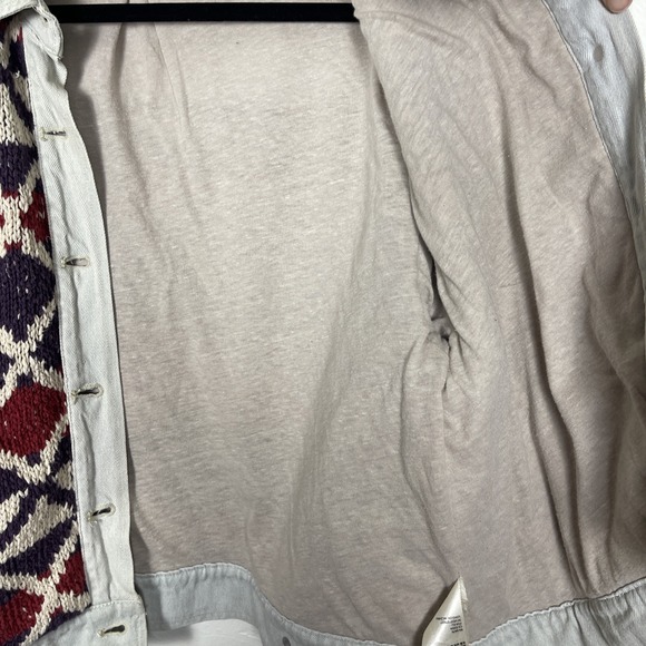 Free People Lakeside Denim Jacket Western Chunky Knit Size Med/ Large - Picture 7 of 12